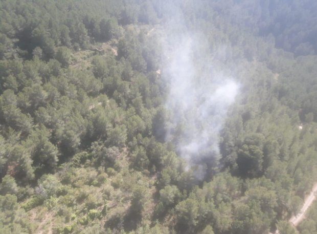 Imatge aèria d'un incendi forestal a Sant Joan de Moró