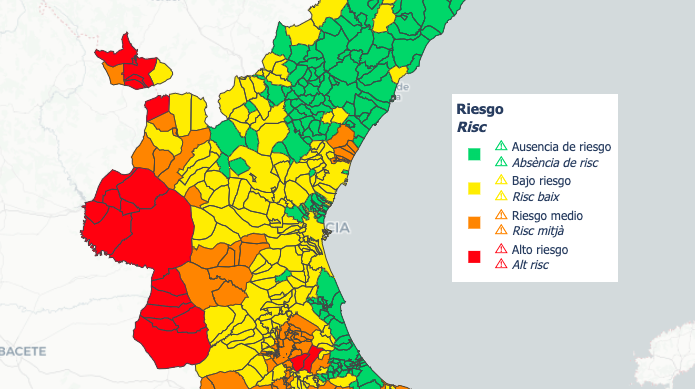 Los municipios con alerta roja por altas temperaturas/ GVA